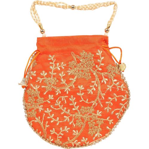 Sac Fantaisie Indien Traditionnel Brodé À La Main Avec Motif Floral - Cadeau De Mariage - Perles Synthétiques - Cordon De Serrage - Pour Femme.[H2146]
