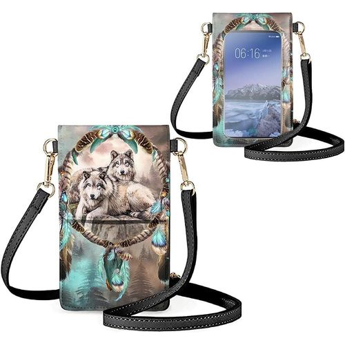 Petit Sac À Bandoulière Pour Téléphone Portable, Porte-Cartes, Portefeuille, Sac À Main Pour Écran Tactile, Attrape-Rêves Loup, Taille Unique[H1561]
