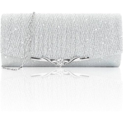 Pochette Et Clutches Femmes, Sac Paillettes Sac De Soiree Chic, Sac À Main De Soirée Etincelant Pochette Ceremonie Mariage Avec Amovible Chaîne Pour Mariage Fete Banquet Boule (Argent/Or)[H1403]