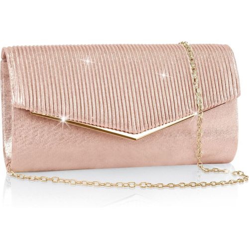 Pochettes Et Clutches Femme, Sac De Soirée Rayures Verticales Brillantes Avec Chaîne Détachable, Chic Sac A Main Femme Pour Ceremonie Mariage Fete Cocktail Bal Voyage,23X5X12Cm (Rose Or)[H590]