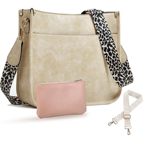 Sac Femme, Sacs À Bandoulière En Cuir Pu Souple Pour Femme, Sac A Main Avec 2 Bretelles Réglables, Avec Petit En Cuir Mode Elegant Pour Voyage Quotidien Travail École (Blanc)[H365]