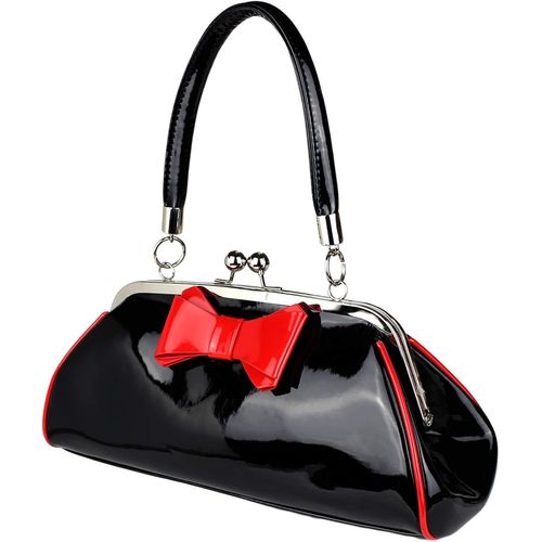 Retro Sac À Main Femmes, Noeud Décoratif, Simili-Cuir Verni, Noir Rouge, Vintage Années 50 Rockabilly[H2082]