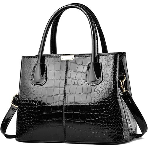 Sac A Main Femme Sac Élégant Sac En Cuir Verni Sacs Portés Main Imperméable Sac À Bandoulière Mode Sac Epaule Motif Croco Noir[H854]
