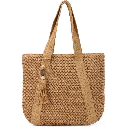 Sac À Bandoulière En Paille Pour Femmes Filles Sac À Main D'Été En Paille Cabas Sac De Plage Tissé Pour Vacances Voyages(Marron Clair 02)[H108]