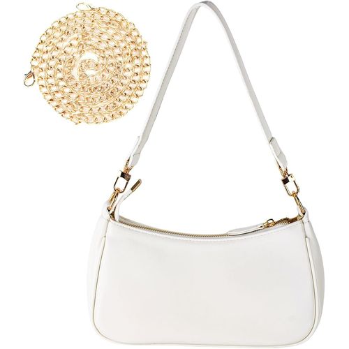 Sac À Bandoulière En Cuir Synthétique Pour Femme, Sac À Main Avec Chaîne, Sac À Bandoulière Pour Femme, Petit Sac À Bandoulière Avec Fermeture Éclair, Blanc, 26 X 7 X 15 Cm[H134]
