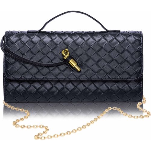 Pochette Et Clutch Femme ¿ Sac À Main Femme Cuir Élégant Avec Bandoulière Détachable, Pochette Ceremonie Mariage Noir Sac De Soirée Luxueux Idéal Pour Jour, Les Vacances (25 X 5.5 X 15Cm)[H180]