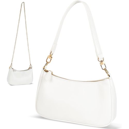 Pochettes Et Clutches Femme, Petit Sac A Main Femme Bandoulière En Cuir Avec Fermeture Éclair, Sac Femme Avec Longue Bandoulière En Chaîne Pour Voyage Fête Bureau (Blanc)[H197]