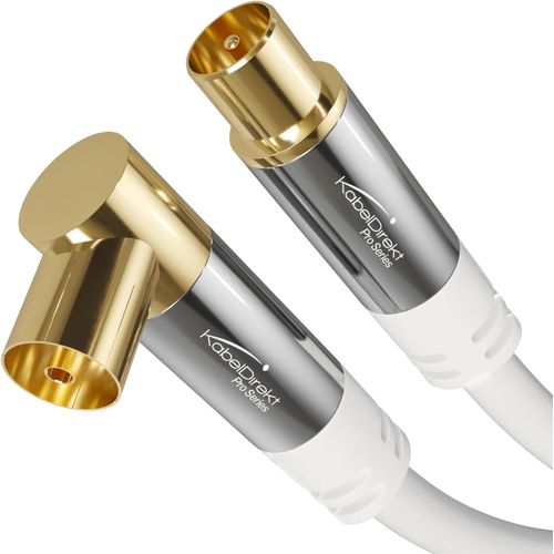 Câble Antenne TV 4K, Coaxial 90° coudé/droit - 2m - Câble TV numérique/analogique - Disponible en 0,5-20m (Prise coudée/Fiche droite, pour DVB-C/DVB-T/DVB-S, blanc)