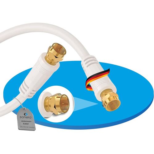 Câble d'antenne SAT Câble coaxial Câble de satellite TV 15,0m quadruple blindage, pour HDTV, récepteur, Internet, satellite, DAB, radio, blanc