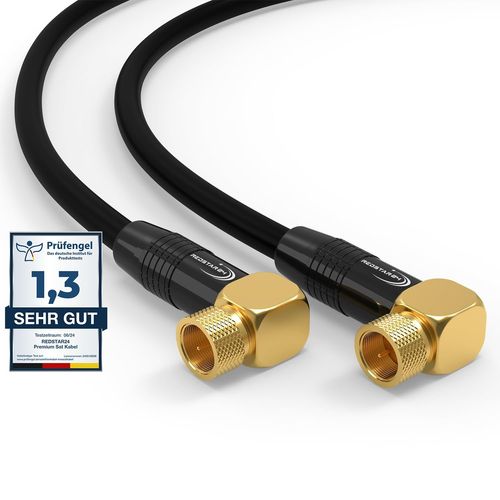 Câble SAT Premium 1m - Câble Coaxial Connecteur F coudé 90° Classe A+ - Câble Antenne Fiche F pour TV, Routeur & Modem Internet - Supporte HD, 4K UHD,8K, DVB-S/S2 - Câble Satellite Noir