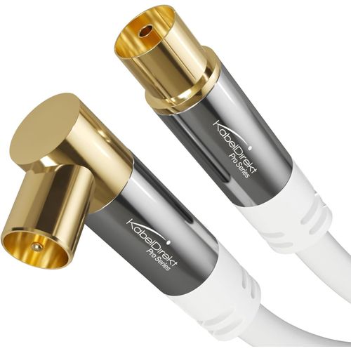 Câble Antenne TV 4K, Coaxial 90° coudé/droit - 15m - Câble TV numérique/analogique - Disponible en 0,5-20m (Prise droite/Fiche coudée, pour DVB-C/DVB-T/DVB-S, blanc)
