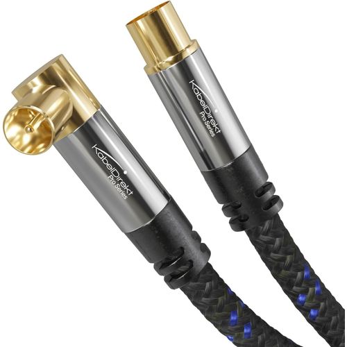 Câble Antenne HDTV - 3m - (75 ohms, connecteurm coaxial coudé (90°) tressé & connecteur coaxial droit F, câble pour TV, television, radio, DVB-T2, DVB-S, coudé)
