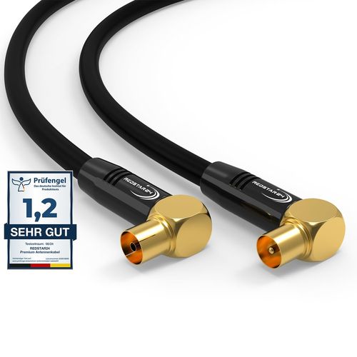 Câble d'Antenne 15m Noir - 90° Coudé Coaxial Mâle à Femelle | HDTV Premium pour Télévision par Câble | Compatible avec TV, Radio, DVB-T/T2, DVB-C, DAB