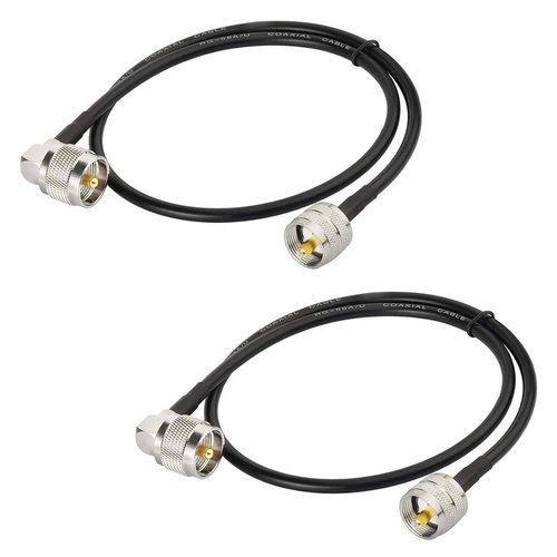 Câble Coaxial RG58 CB 60cm UHF PL259 Mâle vers Mâle Angle Droit 50 ohms Faible Perte pour Radio HAM et CB, Analyseur d'Antenne, Charge Factice, Compteur SWR(2 Pièces)