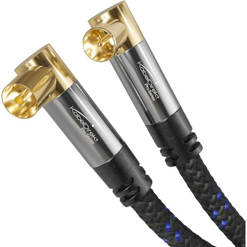 Câble Antenne TV, 4K, coudé à 90° - 10m - tressé cable coaxial avec fiche métallique incassable pour la télévision numérique et analogique (2x Coudé à 90° Connecteur)