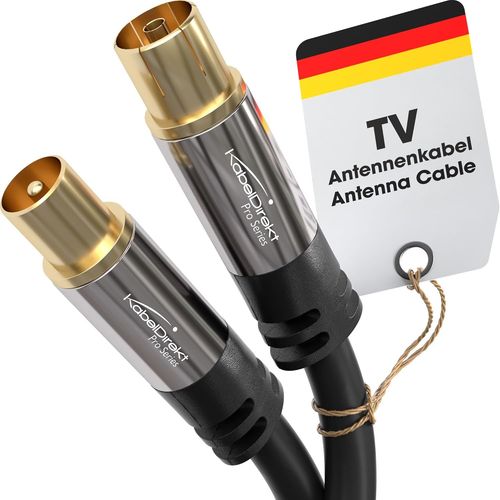 Câble Antenne TV 4K, Câble Coaxial - 15 m - Câble TV numérique et analogique, connecteurs métalliques - Disponible en 0,5-20 m (Fiche à prise, pour DVB-C/DVB-T/DVB-S, noir)