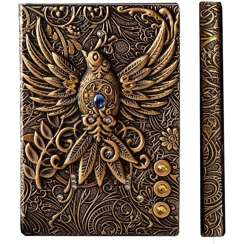 Carnet A5 Ligné Couverture Rigide, Intime Cuir Vintage, Ancien, 200 Pages, Fait Main, Cahier De Voyage Carnet De Notes Notebook Calepin, Cadeau Homme Femme 3d Phénix1 Magique, Bronze
