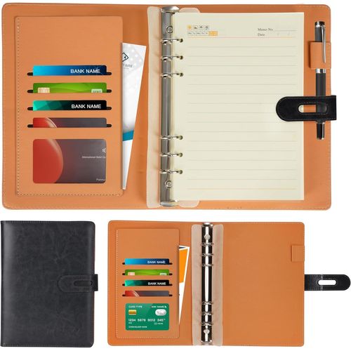 Lot De 2 Carnet De Notes En Cuir - En Cuir Pu De Poche Avec Reliure - Cahier Pour Documents D¿Affaires Avec Pochettes Porte-Cartes Et Protege Cahier Cuir