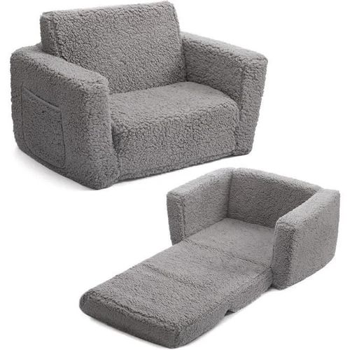 Bejoy Fauteuil Enfant Convertible En Canapé-Lit 2-En-1 Sherpa Doux, Cadeau Parfait Pour Anniire Et Fête Des Enfants, Gris32