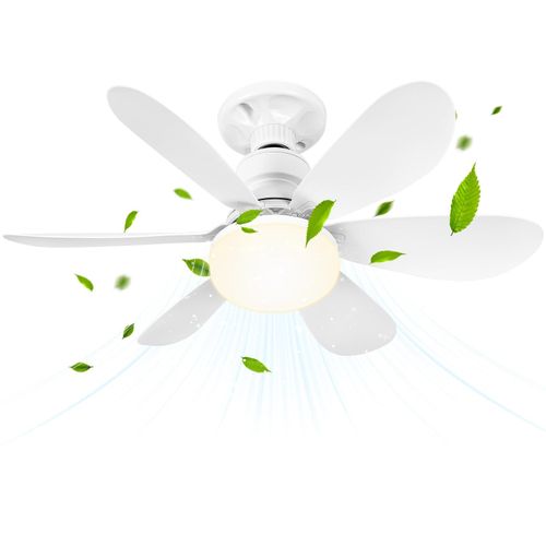 BuzzoXerex Ventilateur de Plafond avec Lumière et Télécommande, 40W Dimmable Ventilateur Plafond LED avec Douille E27, lustre ventilateur de plafond pour Chambre, Salon, 6 Pales, 3 Vitesses, Timing