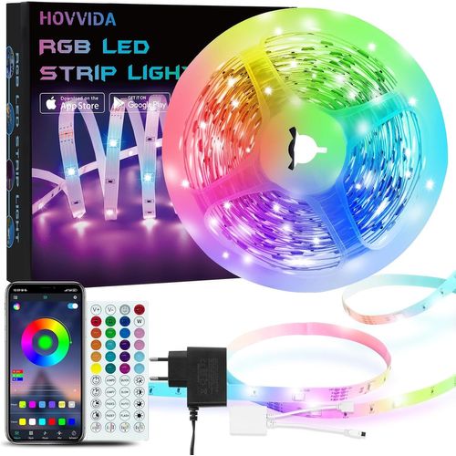 Hovvida Ruban Led 5m, 30 Led/Mètre, 24v Rvb Bande Led, 150 Led, App Et Télécommande, Synchronisation De La Musique, Mode Minuterie, Pour Chambre, Salle De Jeux, Fête, Festiva