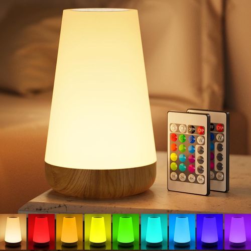 Lampe De Chevet Tactile Avec Télécommande, Veilleuse Enfant Rechargeable Avec 13 Couleurs Changeantes & Luminosité Ajustable, Lampes Nuit De Table Sans Fil Pour Chambre À Coucher Salon Camping