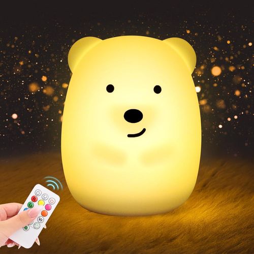 Veilleuse Bébé Ours Tactile, 9 Couleurs 3 Modes Veilleuse, En Silicone, Veilleuse Led Rechargeable, Avec Fonction Minuterie, Télécommande, Pour Enfant Chambre Cadeau