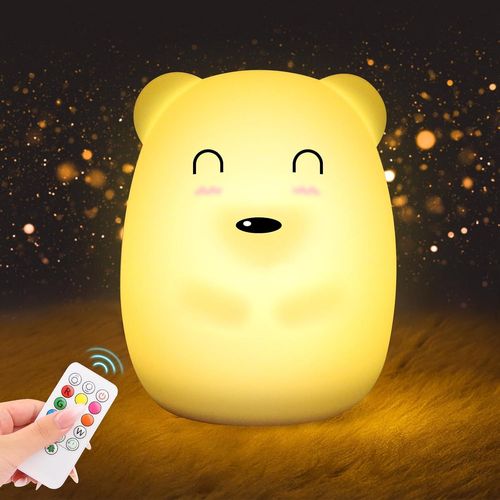 Veilleuse Bébé Ours, 9 Couleurs Veilleuse Enfant, Veilleuse En Silicone Avec 3 Modes, Veilleuse Led Rechargeable, Avec Fonction Minuterie, Télécommande, Lampe De Chevet Pour Enfant Chambre Cadeau