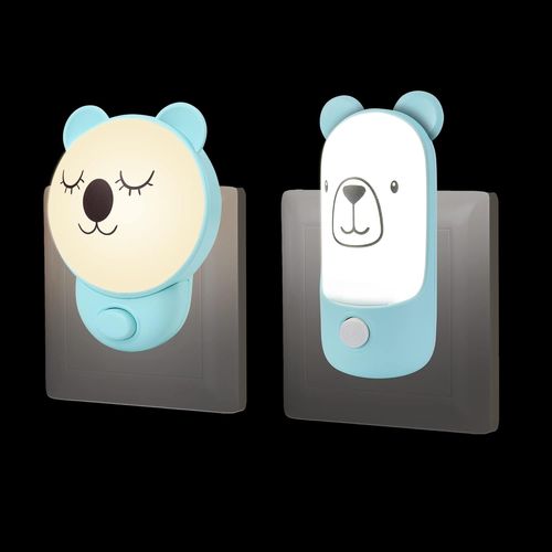 Veilleuse Enfant Prise Électrique Avec Interrupteur, Lot De 2, Lampe De Nuit Murale, Led Applique Pour Chambre, Cuisine, Couloir, Salon, Kaola Et Ours, Cadeau Naissance Garcon