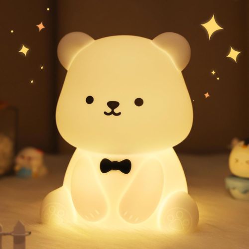 Veilleuse En Forme D'ours Mignon Pour Enfants, Décorez La Chambre D'enfant Avec Veilleuse En Silicone Avec 8 Lumières De Couleur, Cadeau De Noël Et D'anniversaire Pour Enfants, Tout-Petits