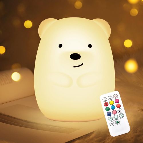 Veilleuse Ours Pour Enfants, 9 Couleurs Ours Veilleuse Bébé En Silicone Avec Télécommande, Lampe Rechargeable Par Usb, Veilleuse Ours Cadeau Pour Garçons Filles(6.1""X4.8""X4.8