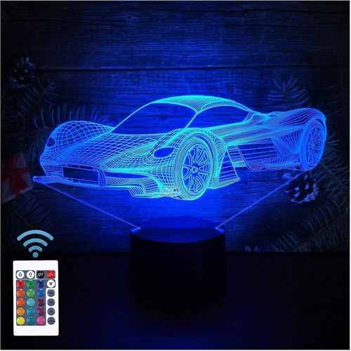 Voiture De Sport 3d Illusion Veilleuse Jouets,Décor De Maison Led Lampe De Chevet Table,Tactile & Télécommander 16 Couleurs,Cadeau D'anniversaire De Noël Pour Garçons Enfants Amis Et Famille