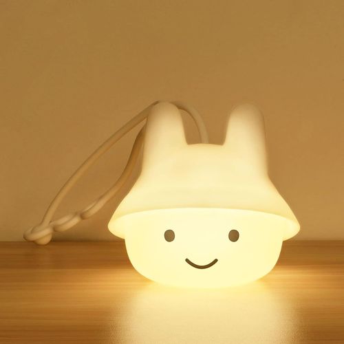 Veilleuse Enfant,Lampe De Silicone 9 Couleurs Usb Rechargeable Peut Être Chronométré Enfant Deco Lampe Pour Décoration Noël Chambre Cadeau D'anniversaire (Fille Souriante), Blanc