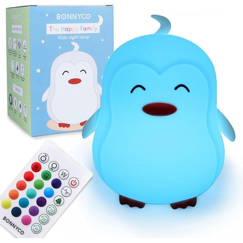 Veilleuse Enfant Avec Télécommande, Contrôle Tactile 16 Couleurs Pingouin Veilleuse Bébé Avec Minuterie | Lampe Enfant Led Sans Bpa | Lampe De Chevet Garcon Rechargeable Cadeau Bebe Garçon