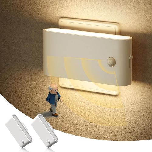 Veilleuses Led, Lot De 2 Veilleuse Prise Electrique Avec Détecteur De Mouvement (On/Auto/Off), Luminosité Dimmmable 0-100lm Veilleuse Enfant Avec Prise, 3000k Blanc Chaud, Pour Chambre
