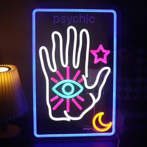 Panneau Néon En Forme De Carte De Tarot Psychique, Décoration De Lune Et D'étoile, Panneau Lumineux Pour Diseur De Bonne Aventure, Lecteur Psychique, Panneau Led De Carte De Tarot[Led5263662]