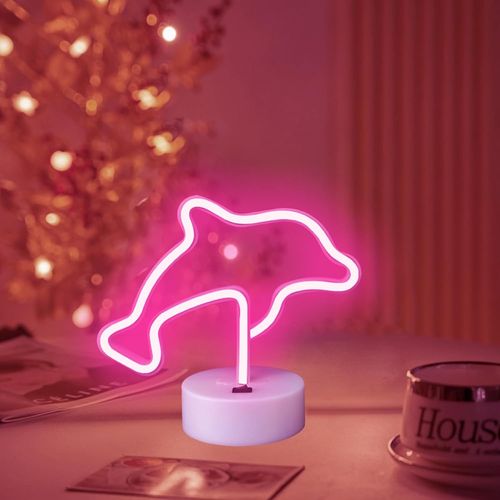 Veilleuse Led Dauphin - Usb/Batterie Lampe Néon Pour Chambre À Coucher - Décoration Pour Enfants - Décoration De Salon D'anniversaire (Rose)[Led5261576]
