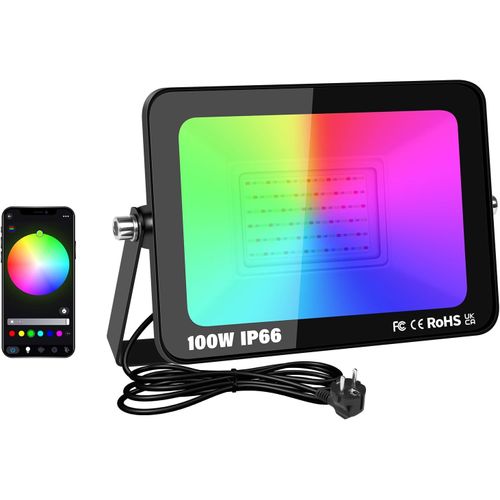 1x 100w Rgb Projecteur Led Extérieurs App Télécommande, 10000lm Exterieur & Interieur Couleur Rgbw Lumière De Projecteur, Minuteur Neon Spot Led Pour Jadin, Terrasse, Patio, Ip66 É[Led5261277]