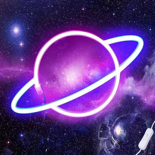 Lampe Au Néon Led Veilleuse Pour Chambre Usb Chargeur Lampe Décorative Suspendue Pour Pour Enfants Chambre Fête Danniversaire Décor De Mariage (Planète Rose)[Led5261825]