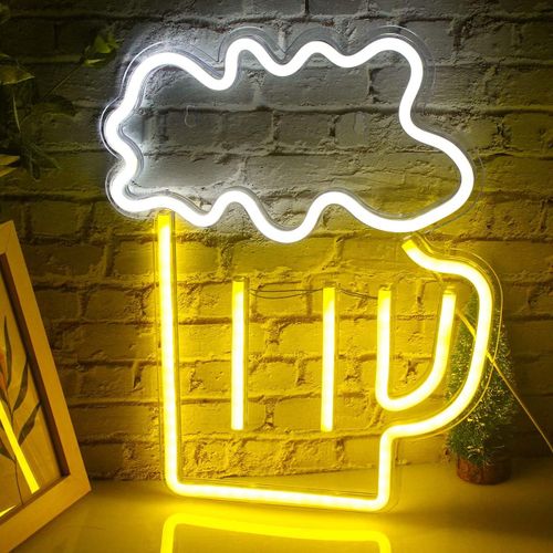 Bière Enseigne Néon Signes Lumineux Menés Appliques Murales Décoratives Jaune Blanc Néon Pour Bar Pub Discothèque Restaurant Magasin Festival Célébration Décoration Fête Signe[LED5260266]