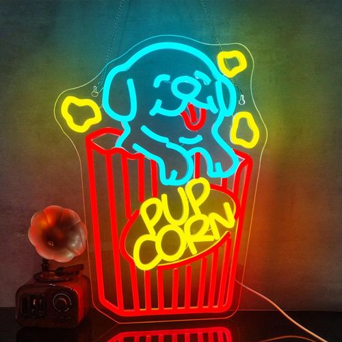 Pop-Corn Pour Chien Enseigne Au Néon Popcorn Cinema Led Enseignes Au Néon Pour Décoration Murale Salle De Cinéma Panneau Lumineux Movie Time Néon Pour Salle De Cinéma Fête De Ciném[Led5260835]