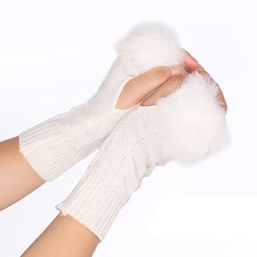 Gants tricotés pour la moitié des doigts en fourrure de lapin, chauds, longs, automne et hiver