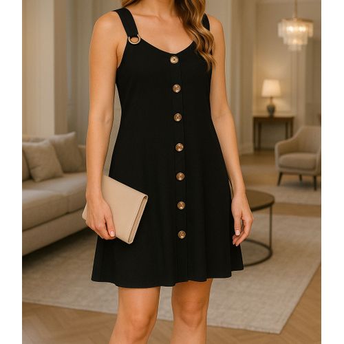 Robe Noire Sans Manches, V-Neck & Fente Avant Tenue Business Glamour Taille Xl