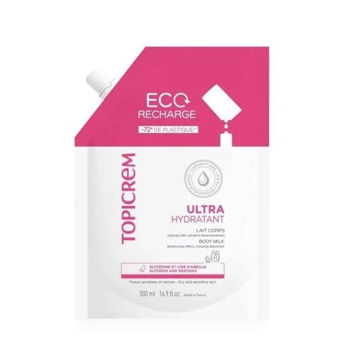 Lait Corps - Topicrem - Eco Recharge 500ml - Sans Parabène - Tous Types De Peau - 24h D'hydratation 