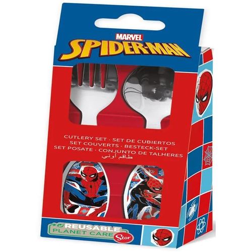 Tataway Ensemble De 2 Couverts Spiderman Bleus Et Rouges En Acier Inoxydable Pour Enfants Marvel Avec Bouts Arrondis
