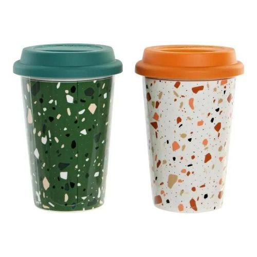 Tasse Mug Dkd Home Decor Terrazo Silicone Porcelaine (400 Ml) (4 Pcs)