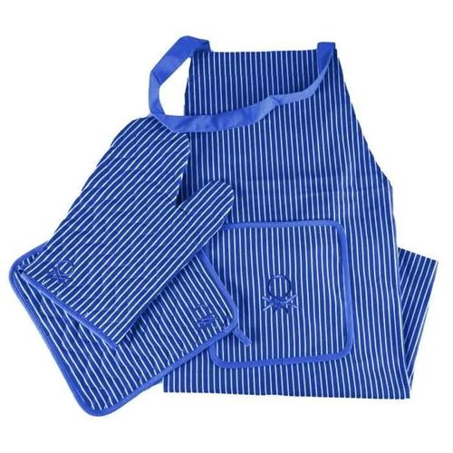 Tablier De Cuisine - Casa Benetton - Lot De 3 Pièces - 100 % Coton - 190 G/M2 - Bleu