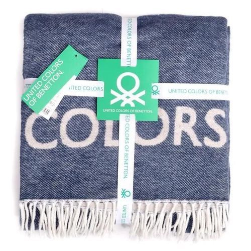 Casa Benetton 60 % Coton / 40 % Acrylique 320 G/M2 Couverture, 140x190 Cm, Bleu Foncé/Gris