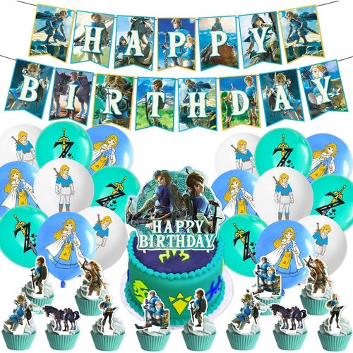 GOTHICANA BY EMPDécoration Anniversaire Légende De Zelda, Jeux Populaires Ballons Enfants Anniversaire Fête Décoration Set Pull Flag Latex Aluminium Membrane Ballons