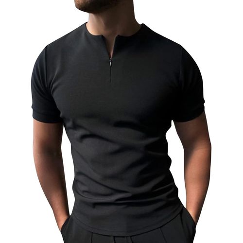 Polo À Manches Courtes Pour Homme - Chem D'affaires Avec Fermeture Éclair - Motif Imprimé - Manches Courtes - Coupe Ajustée - Pour Les Loisirs - Pour Homme - Pour L'été, Noir5., L